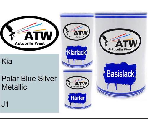 Kia, Polar Blue Silver Metallic, J1: 500ml Lackdose + 500ml Klarlack + 250ml Härter - Set, von ATW Autoteile West.